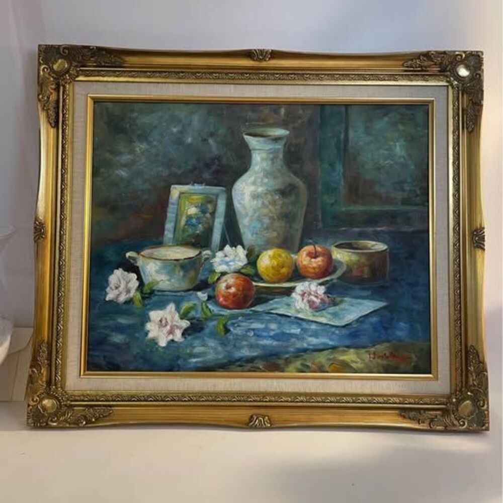 Art Oil Painting W Adams16 x21 Beautiful Gold Ornate Wooden Frame 21x25’ Vintage